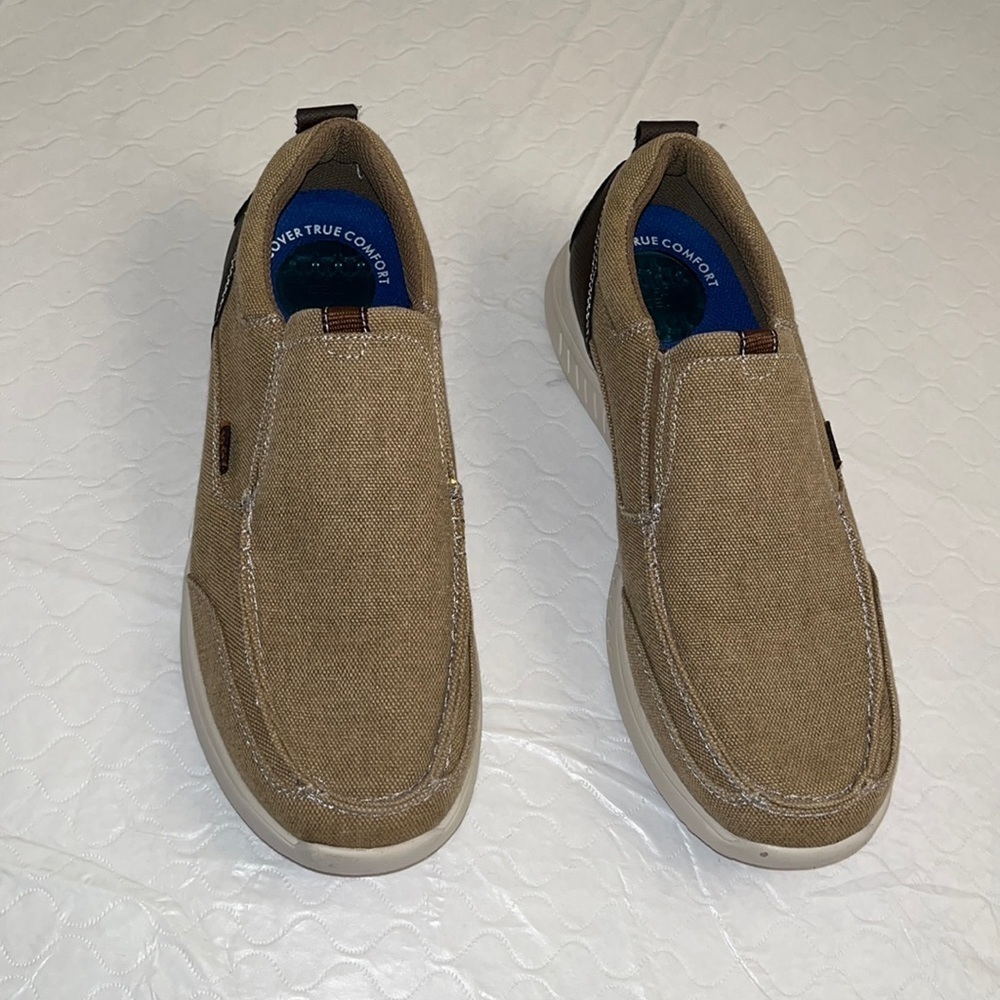 Nunn Bush Conway Canvas Moc Toe Slip On shoe khaki